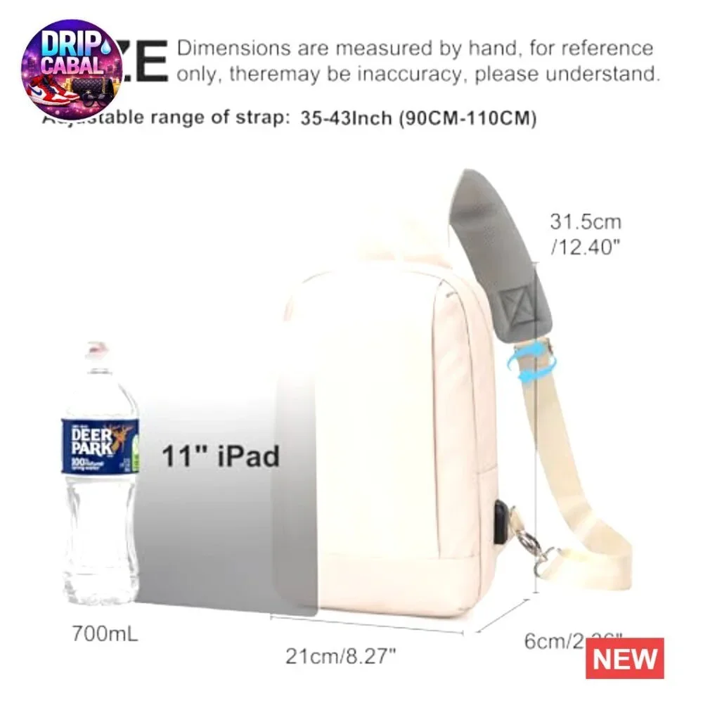 PU Leather Sling Bag with USB Charging Port, Adjustable Strap